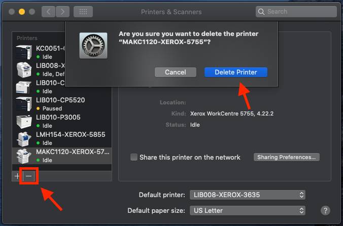 Removing a printer from a GVSU Mac (OSX 10.15.7)